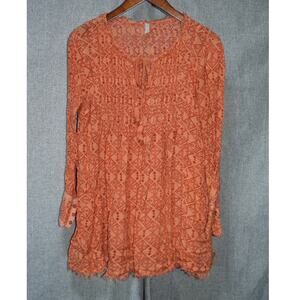 Free People Peach Sheer Burnout Tunic Top XS/TP